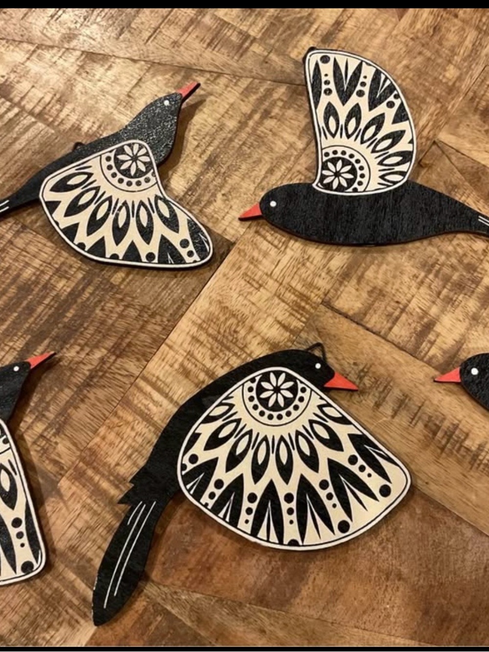 Set of 5 Wood Birds Wall Decor– Folk Art Style